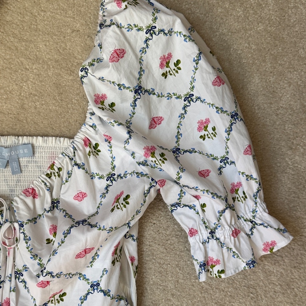 Hill House White Mini Dress with Pink & Blue Floral Lattice - Picture 6 of 15